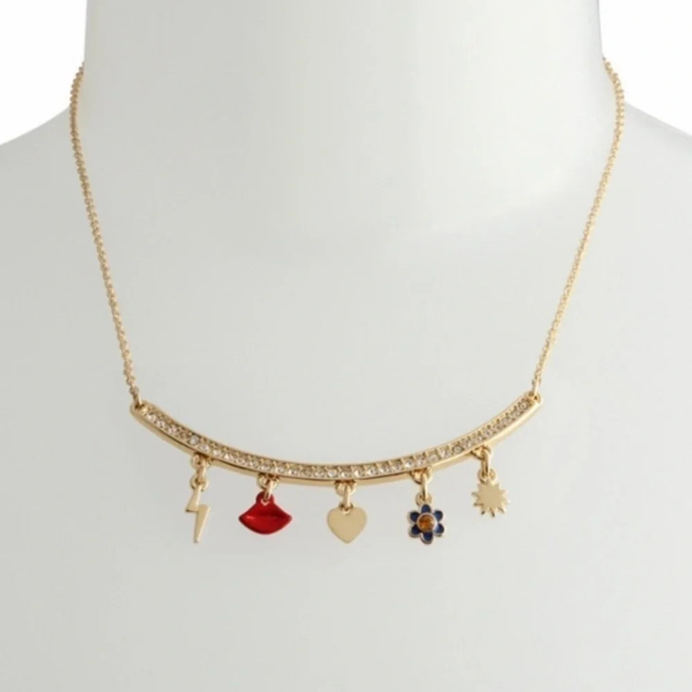 BETSEY JOHNSON Multiple Charms Charm Necklace Crystals Bling New NWT